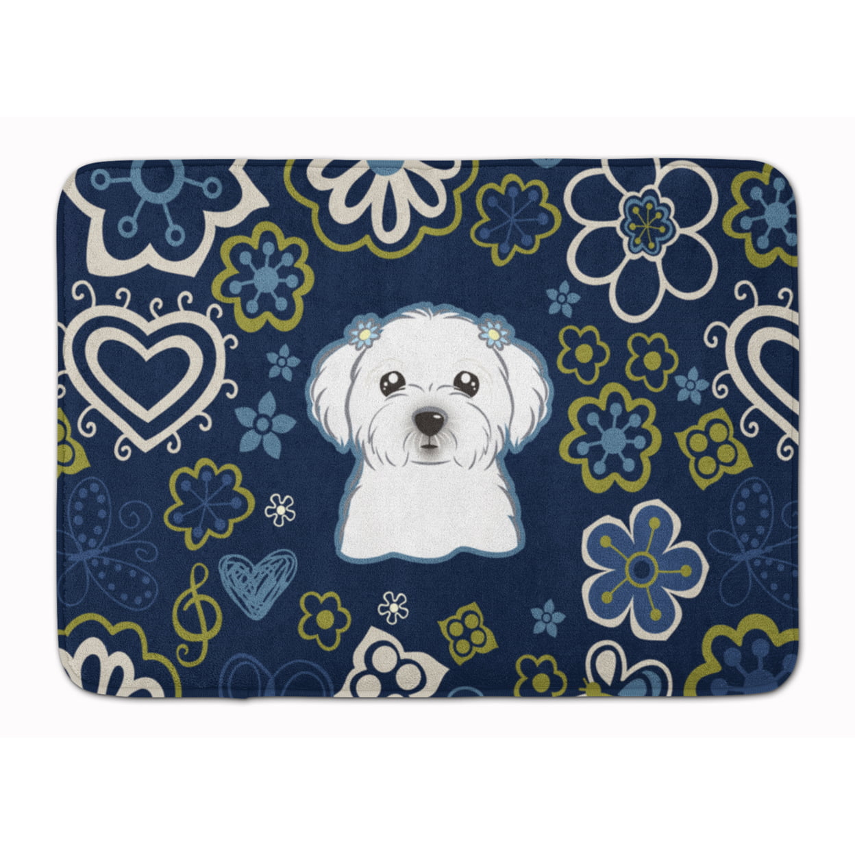 BB5059RUG Blue Flowers Maltese Machine Washable Memory Foam Mat