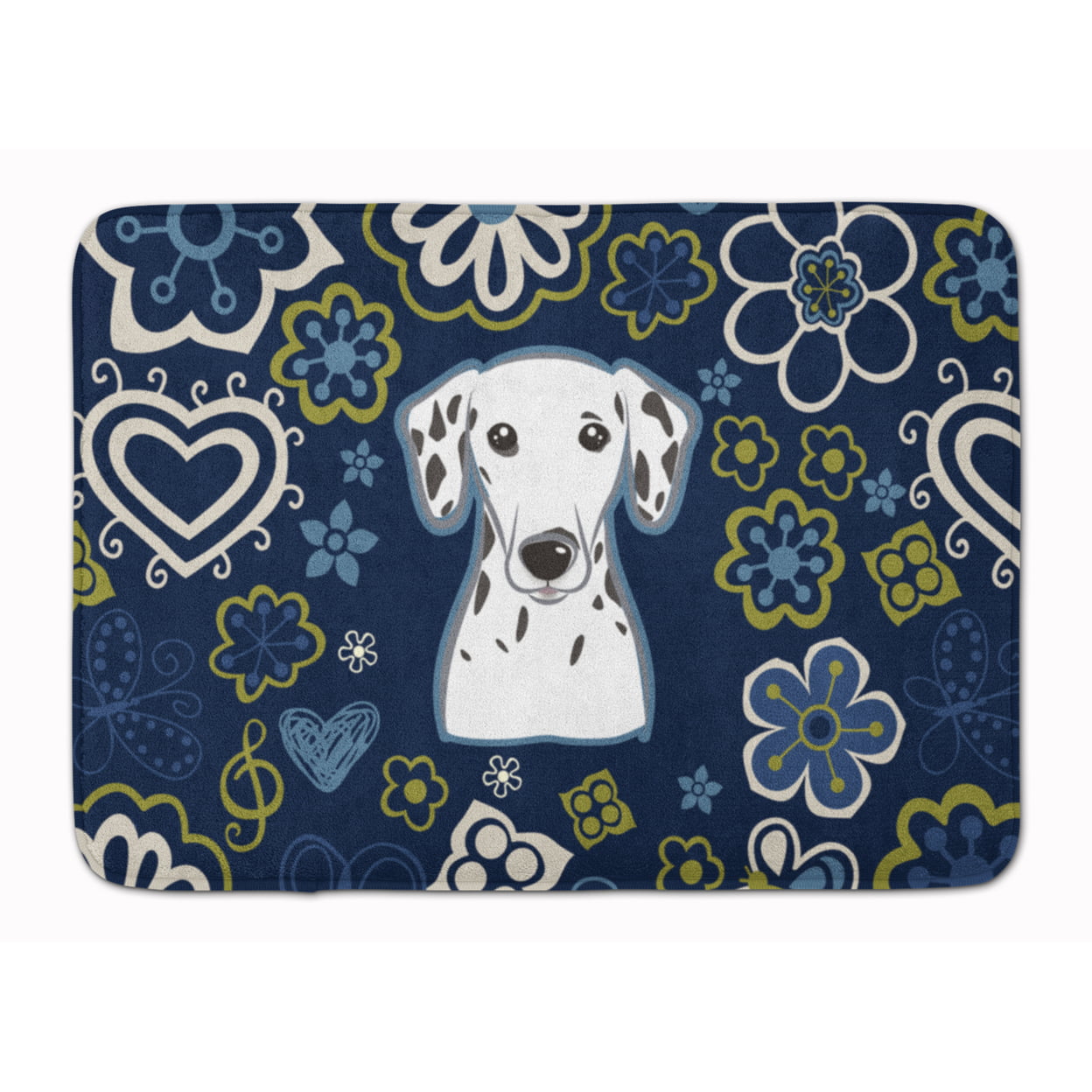 BB5061RUG Blue Flowers Dalmatian Machine Washable Memory Foam Mat