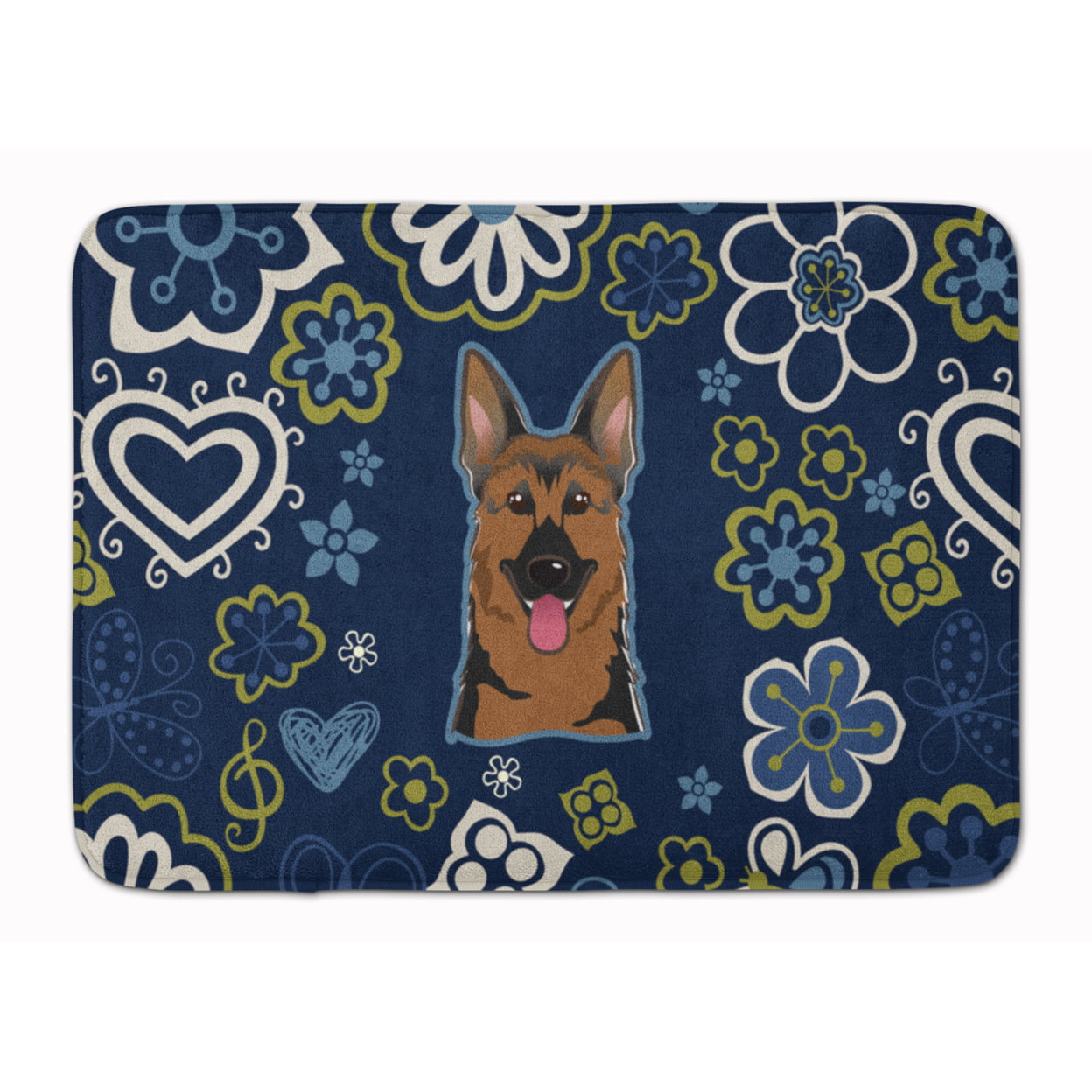 Blue Flowers German Shepherd Machine Washable Memory Foam Mat