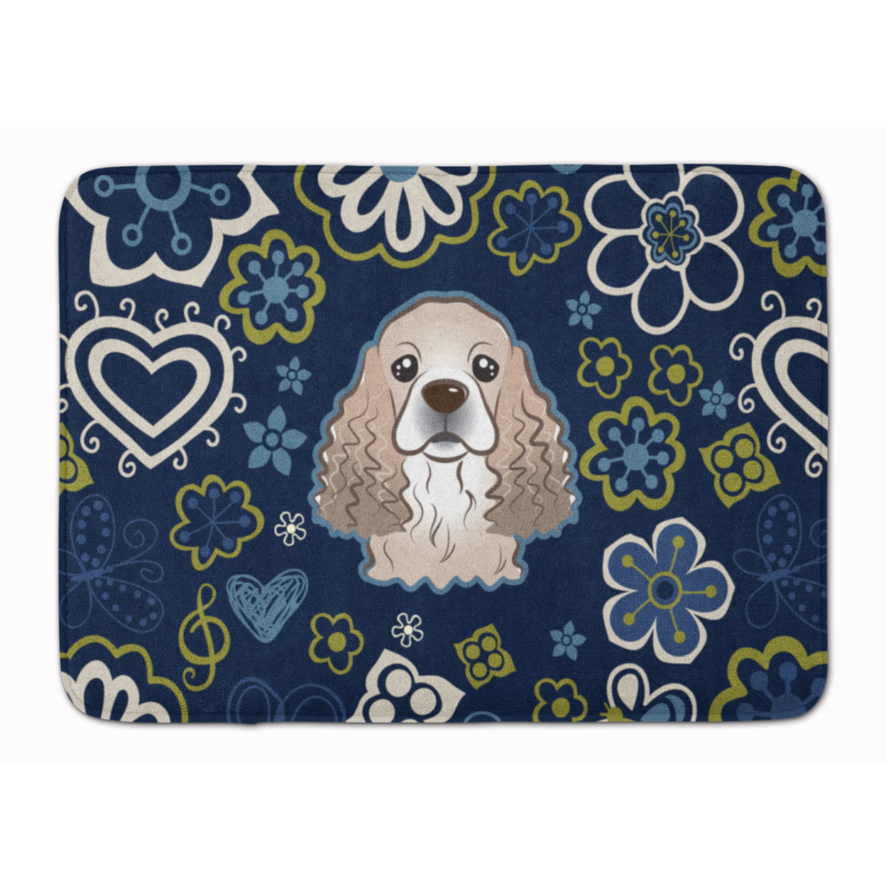 BB5067RUG Blue Flowers Cocker Spaniel Machine Washable Memory Foam Mat