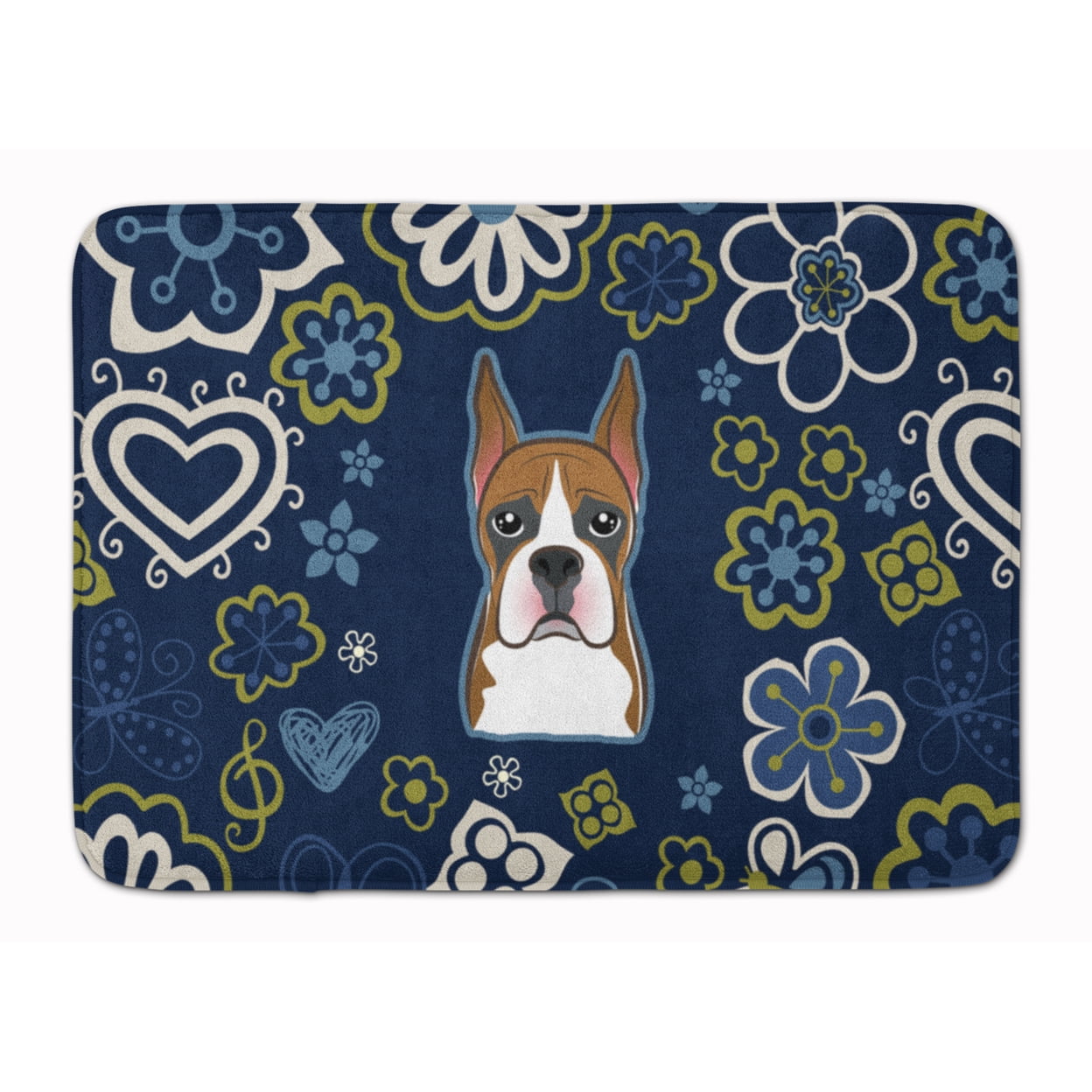 BB5074RUG Blue Flowers Boxer Machine Washable Memory Foam Mat