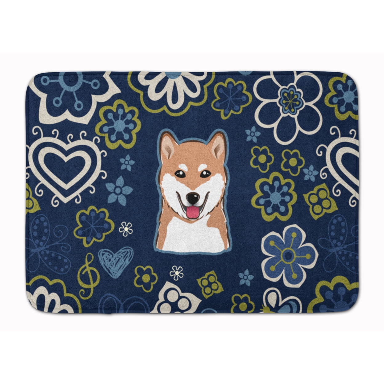 Blue Flowers Shiba Inu Machine Washable Memory Foam Mat