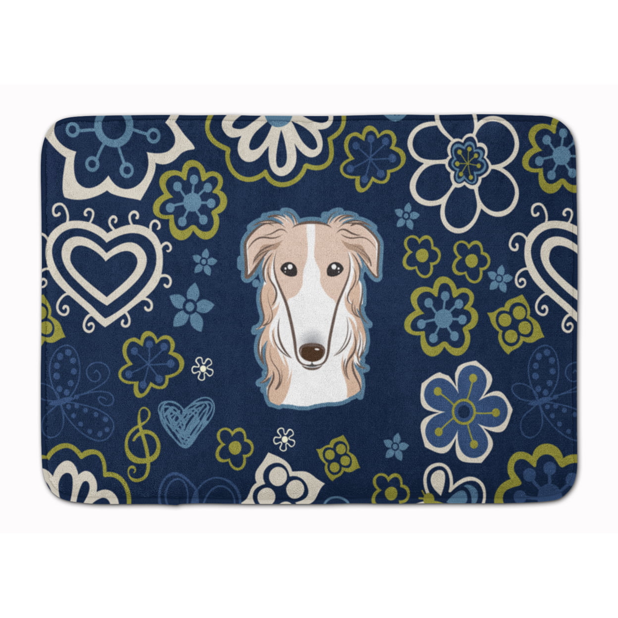 BB5079RUG Blue Flowers Borzoi Machine Washable Memory Foam Mat