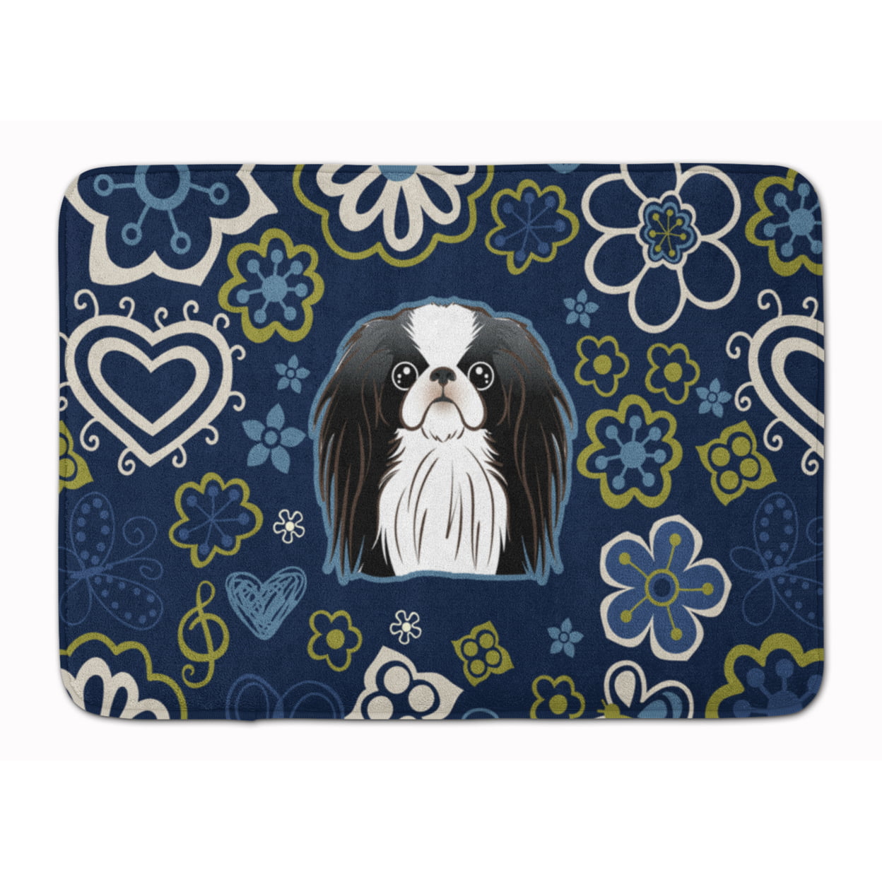 Blue Flowers Japanese Chin Machine Washable Memory Foam Mat