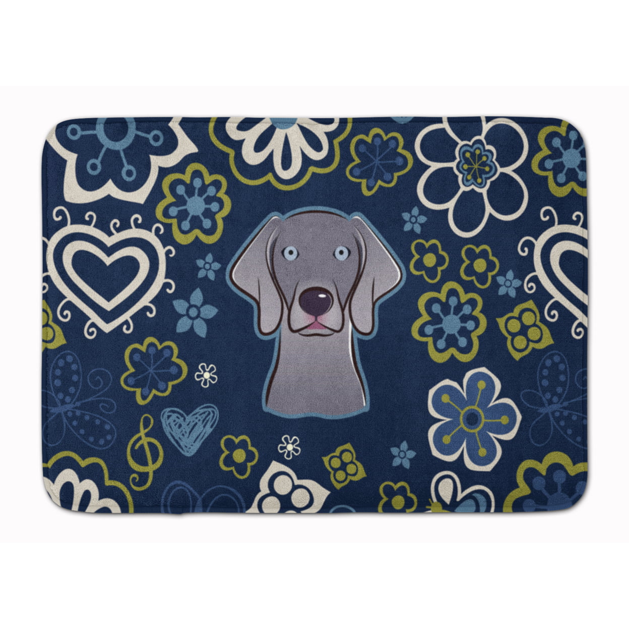 Blue Flowers Weimaraner Machine Washable Memory Foam Mat