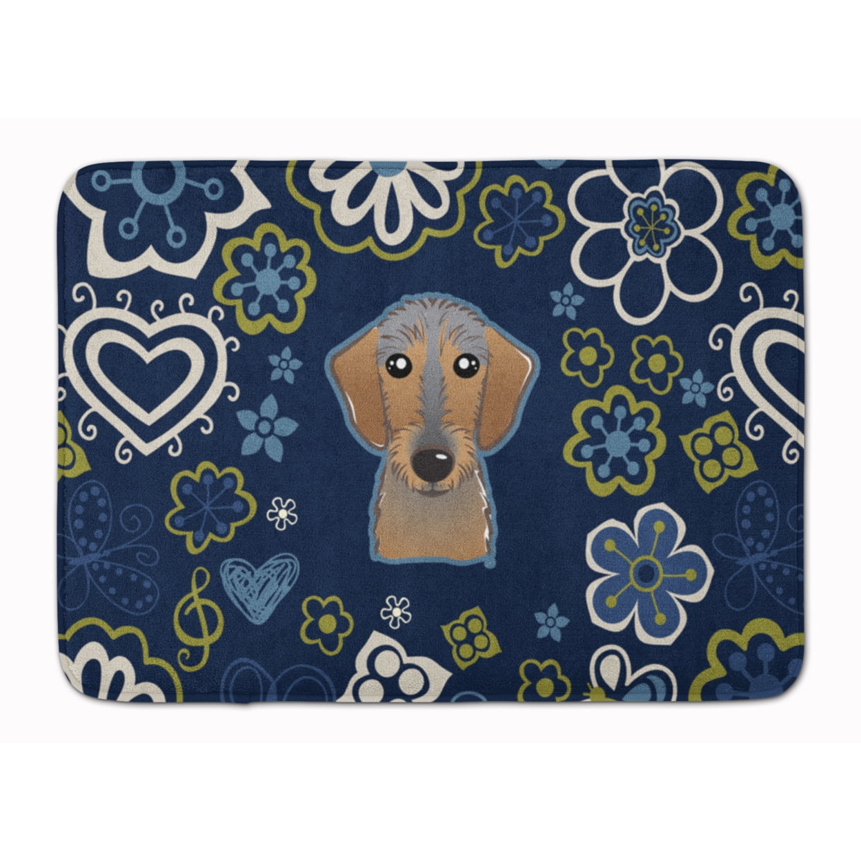 BB5084RUG Blue Flowers Wirehaired Dachshund Machine Washable Memory Foam Mat