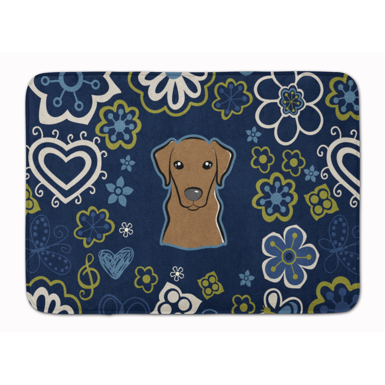 BB5085RUG Blue Flowers Chocolate Labrador Machine Washable Memory Foam Mat