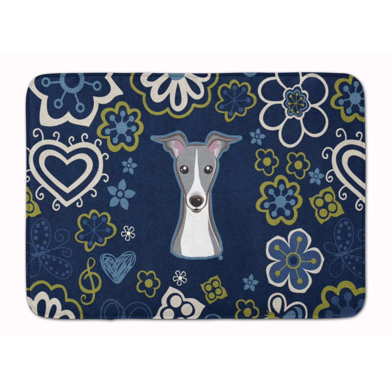 Blue Flowers Italian Greyhound Machine Washable Memory Foam Mat