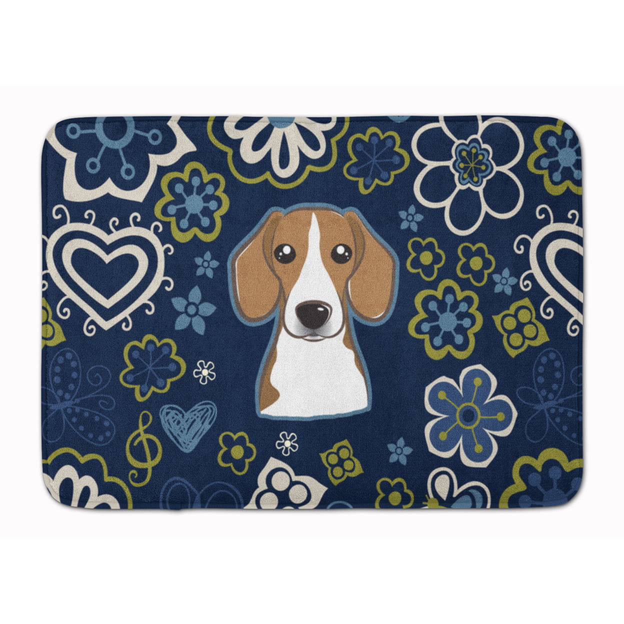 BB5090RUG Blue Flowers Beagle Machine Washable Memory Foam Mat