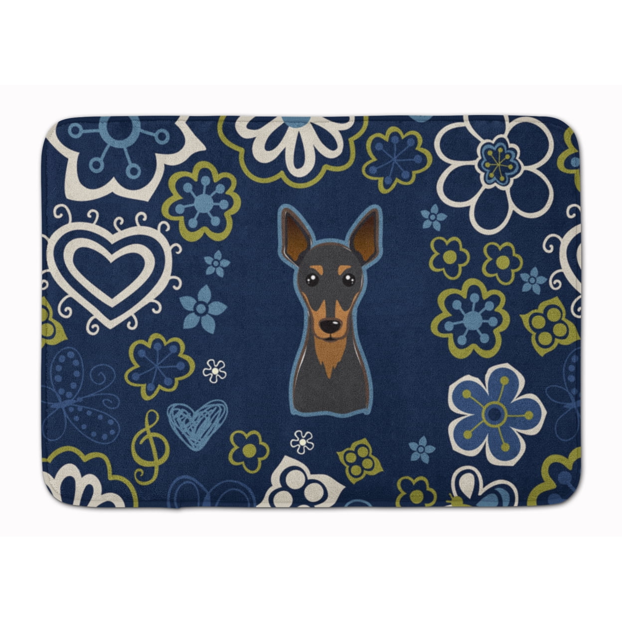 BB5091RUG Blue Flowers Min Pin Machine Washable Memory Foam Mat