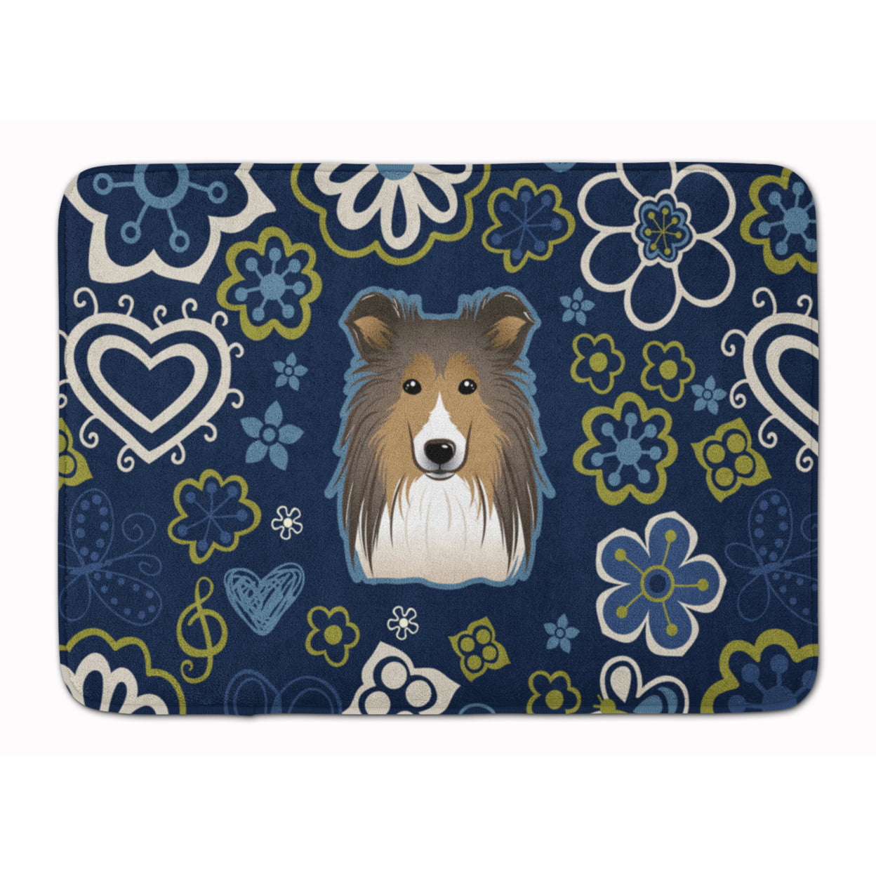 BB5093RUG Blue Flowers Sheltie Machine Washable Memory Foam Mat