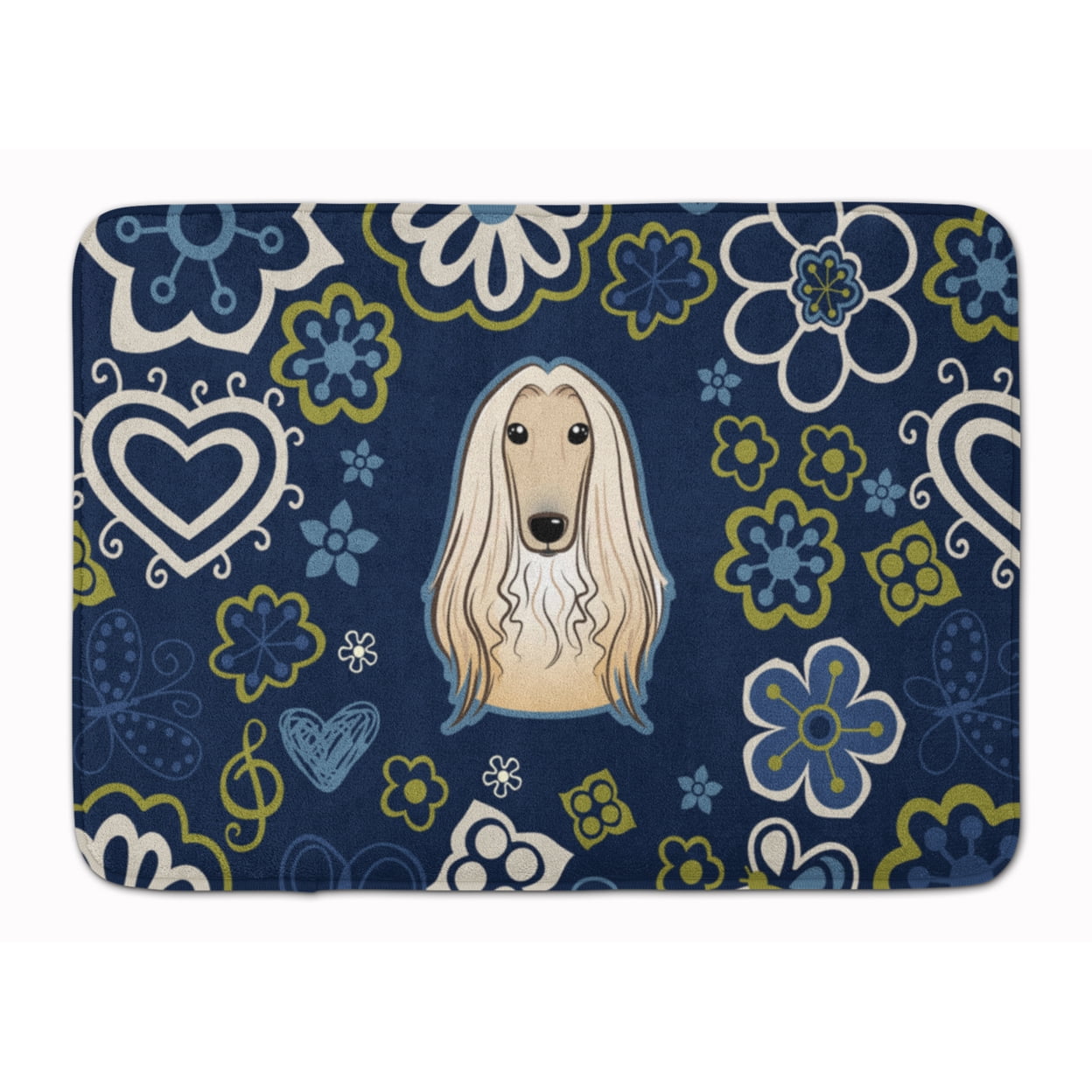 BB5095RUG Blue Flowers Afghan Hound Machine Washable Memory Foam Mat