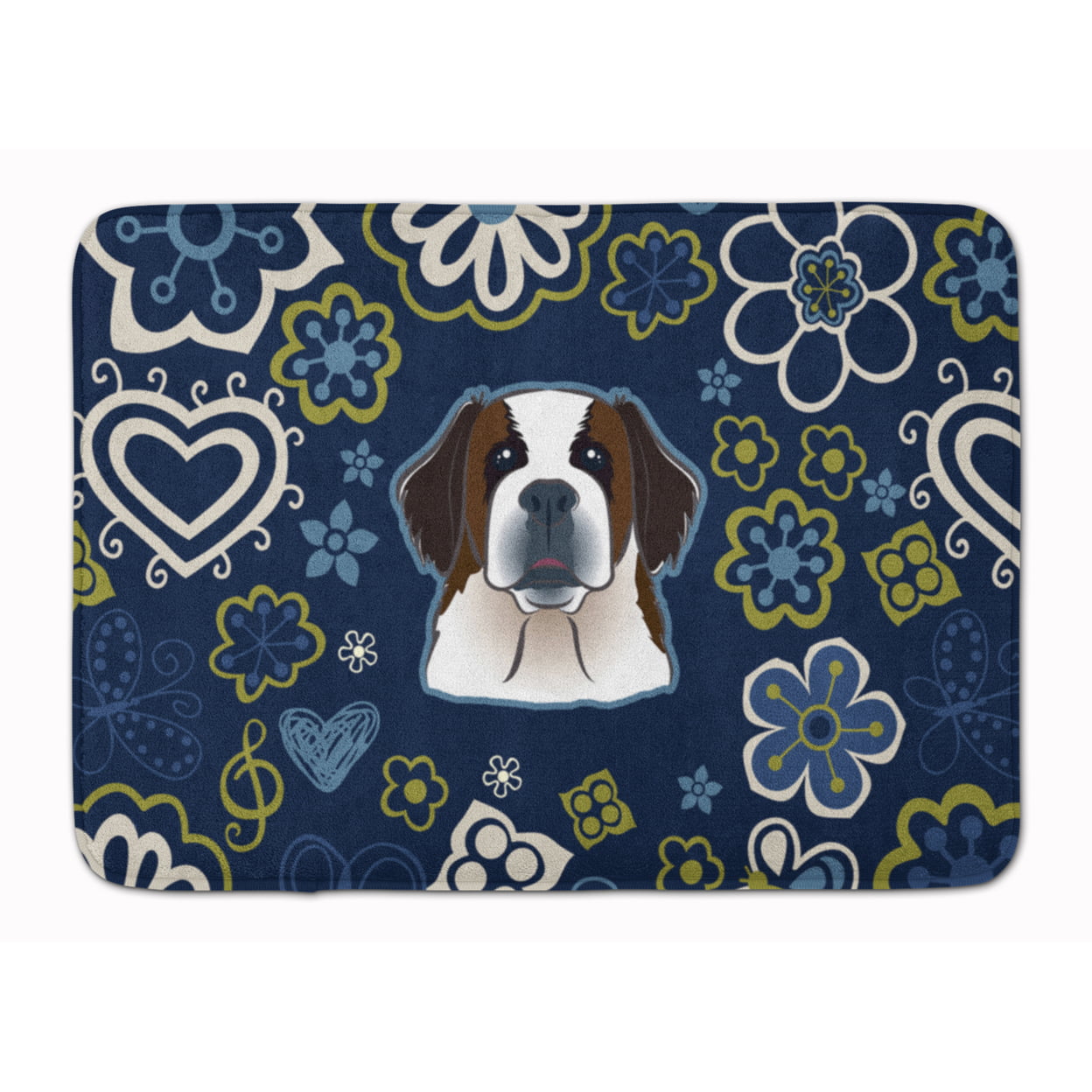 BB5097RUG Blue Flowers Saint Bernard Machine Washable Memory Foam Mat