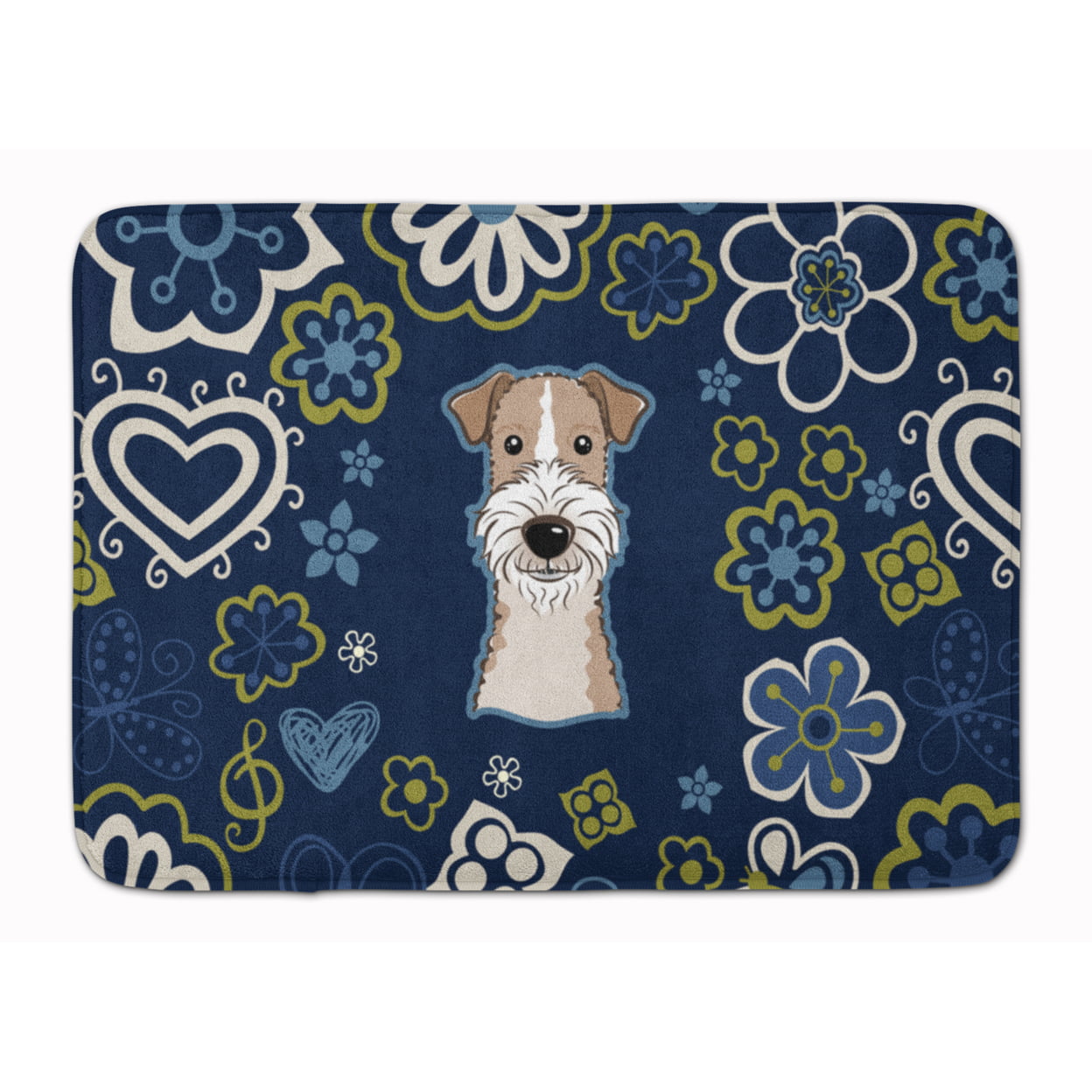 BB5098RUG Blue Flowers Wire Haired Fox Terrier Machine Washable Memory Foam Mat