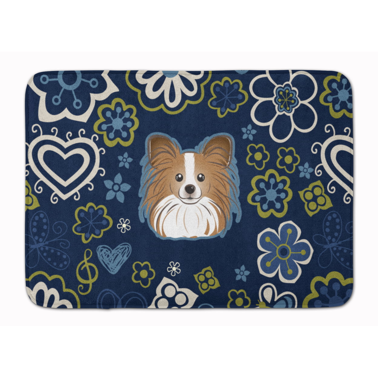 BB5099RUG Blue Flowers Papillon Machine Washable Memory Foam Mat