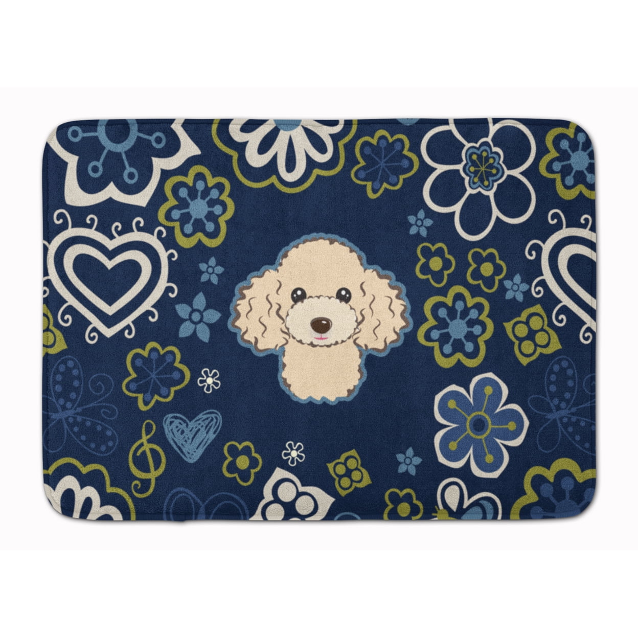 BB5109RUG Blue Flowers Buff Poodle Machine Washable Memory Foam Mat