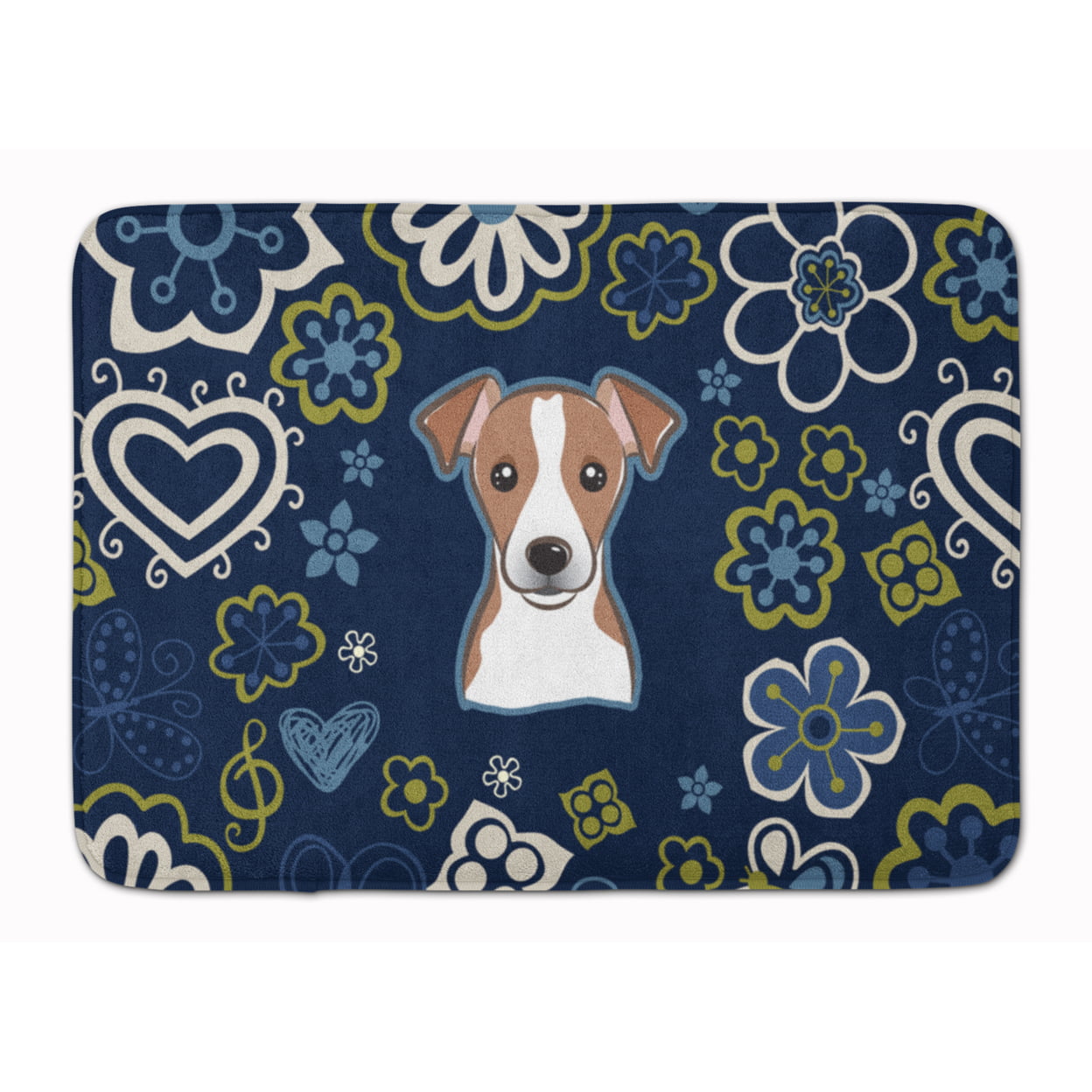 BB5111RUG Blue Flowers Jack Russell Terrier Machine Washable Memory Foam Mat