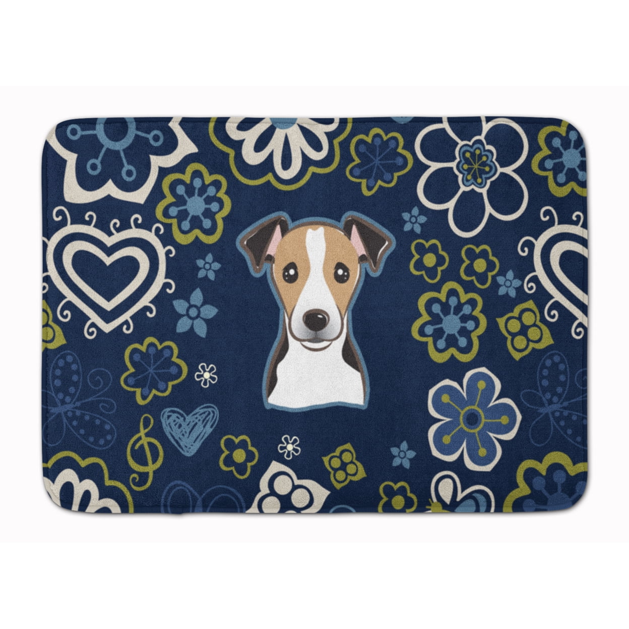 BB5112RUG Blue Flowers Jack Russell Terrier Machine Washable Memory Foam Mat