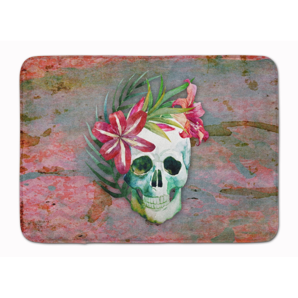BB5125RUG Day of the Dead Skull Flowers Machine Washable Memory Foam Mat