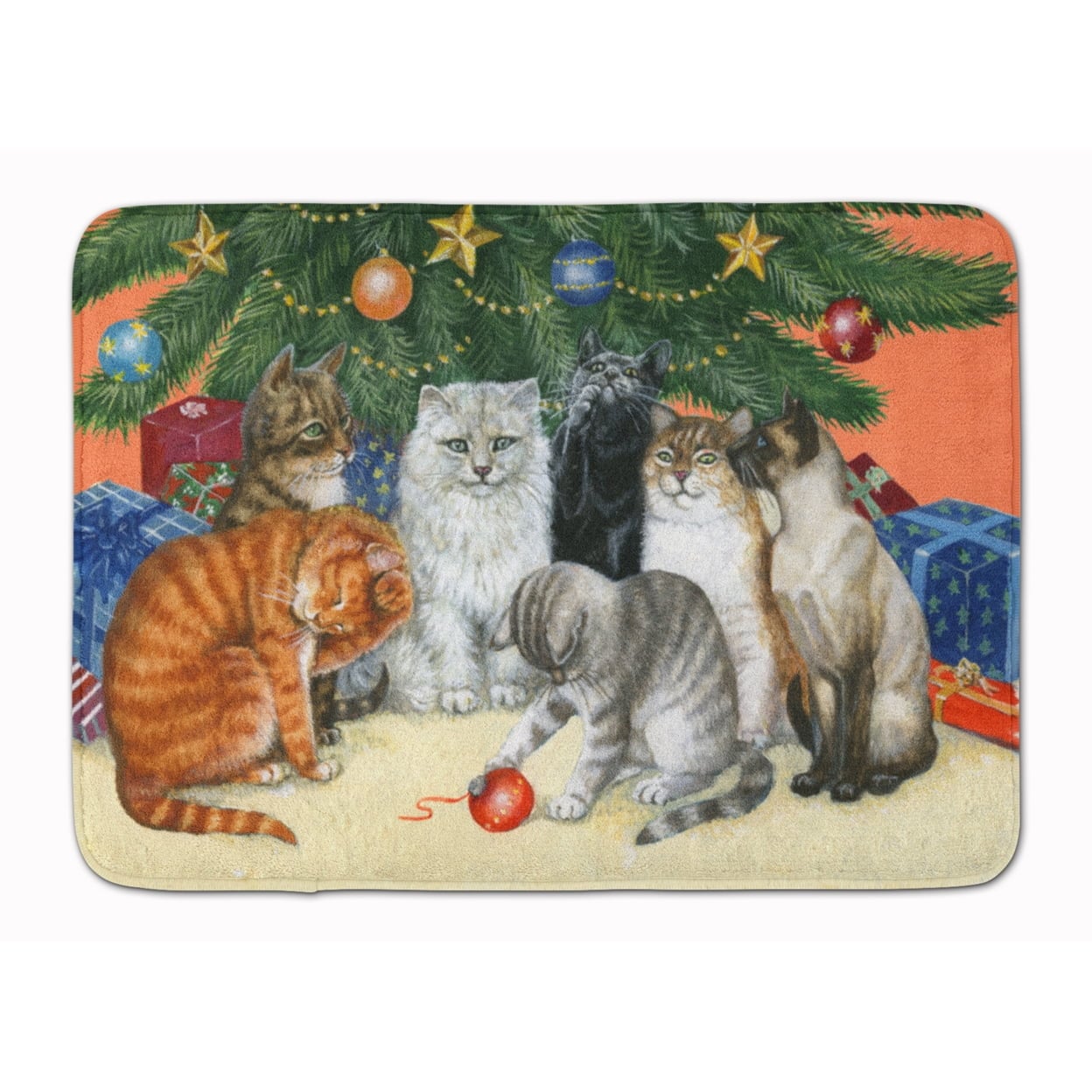 BDBA0345RUG Cats Under the Christmas Tree Machine Washable Memory Foam Mat
