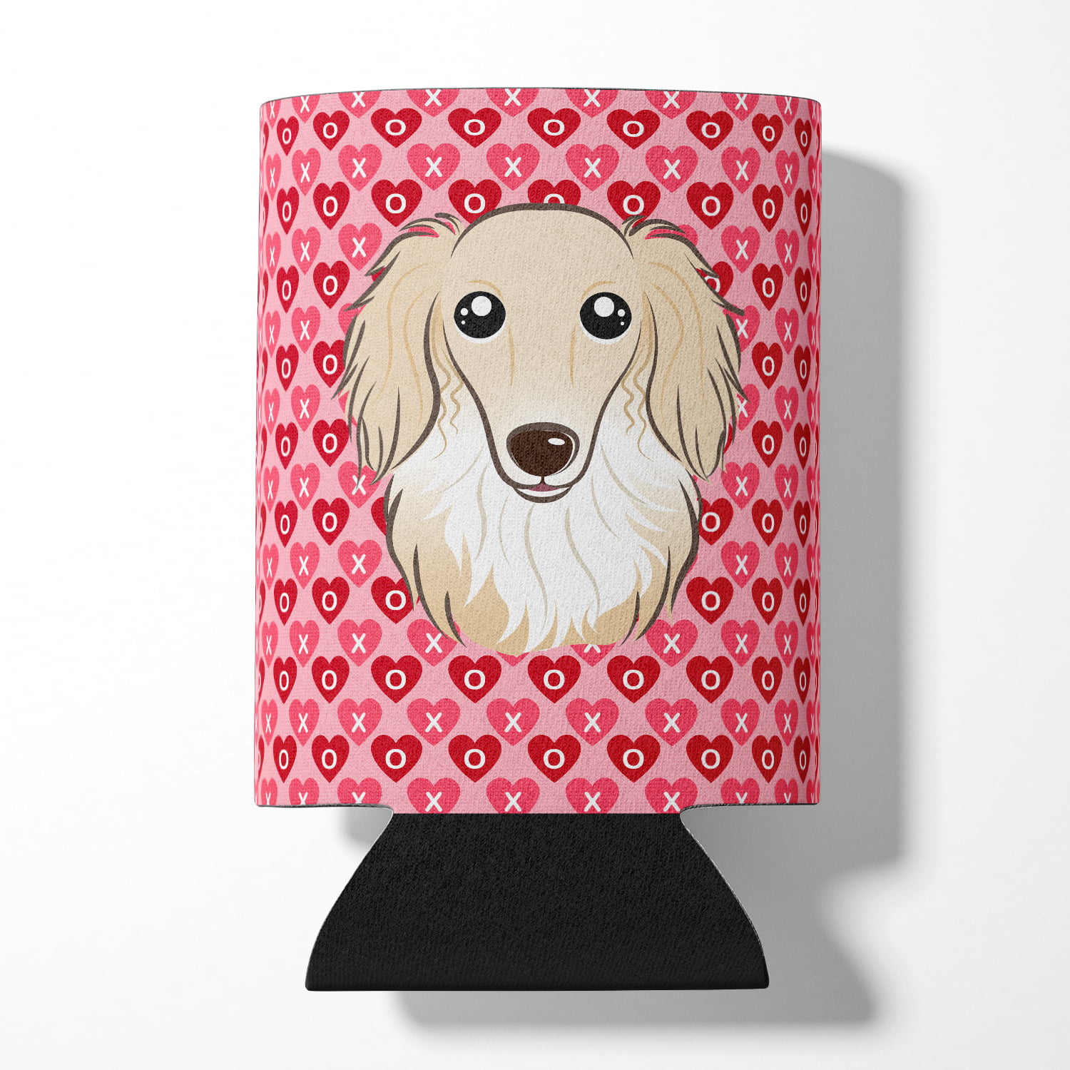 Longhair Creme Dachshund Hearts Can or Bottle Hugger