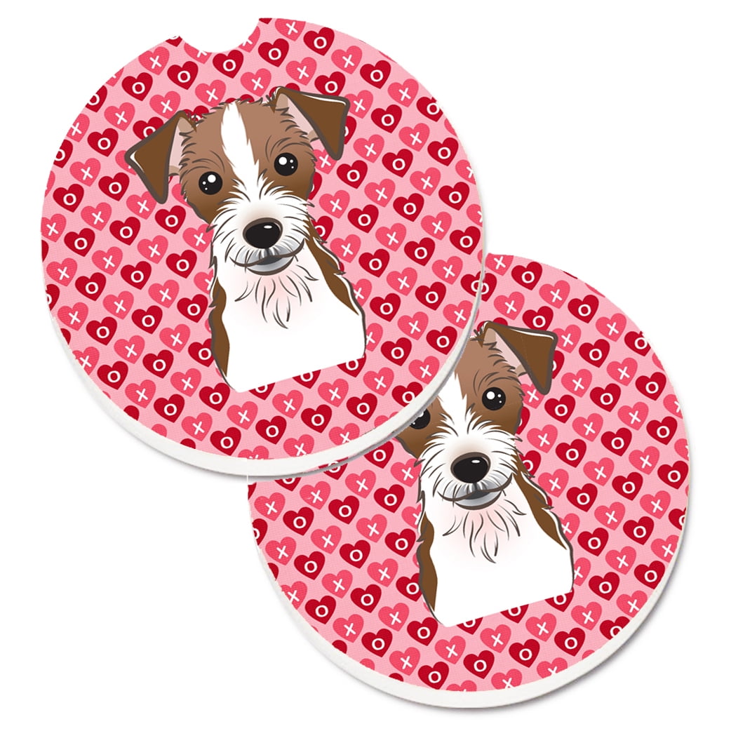 Jack Russell Terrier Hearts Cup Holder Car Coasters - Set of 2