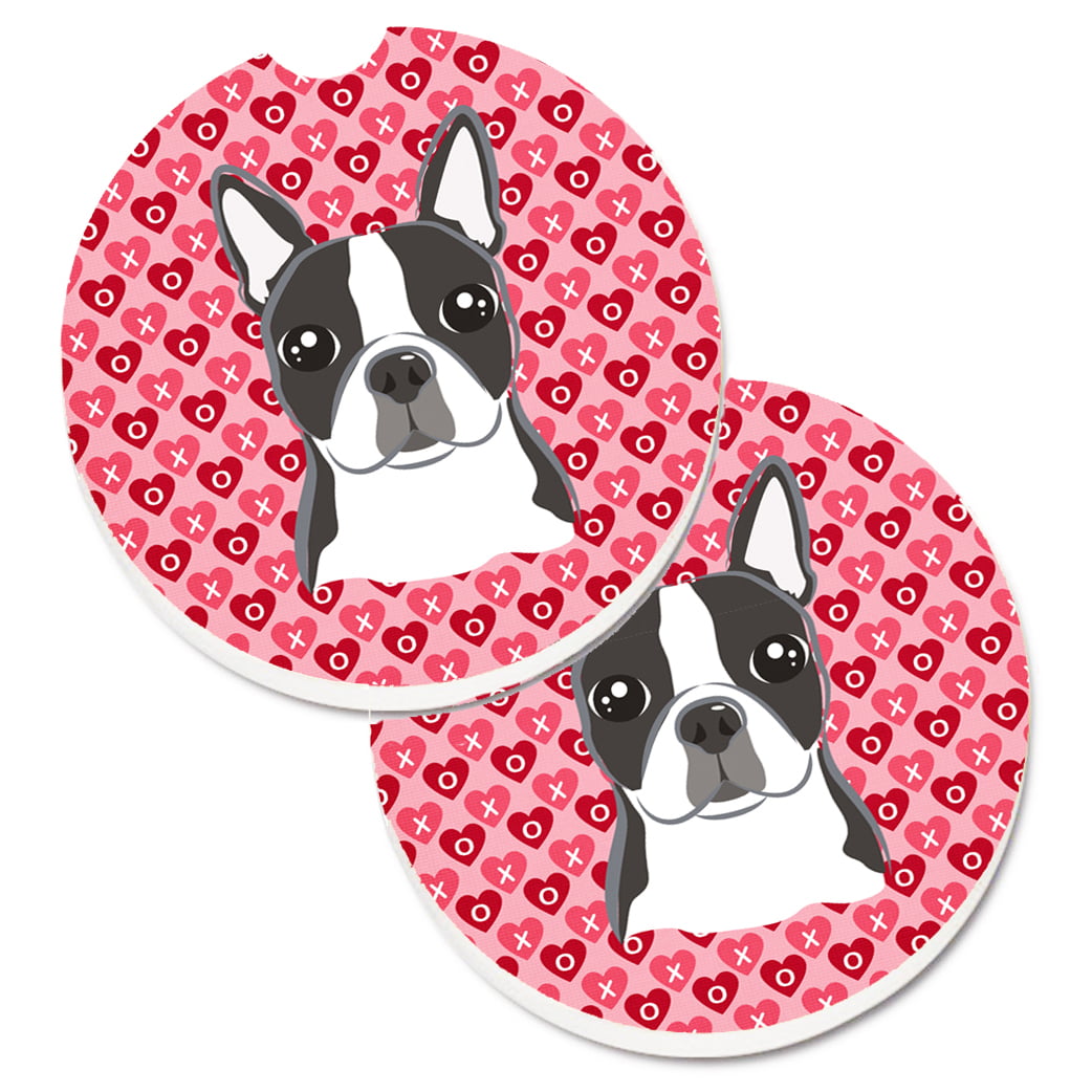 Boston Terrier Hearts Cup Holder Car Coasters - Set of 2