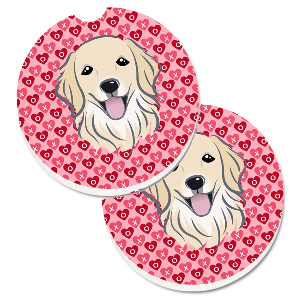 Golden Retriever Hearts Cup Holder Car Coasters - Set of 2