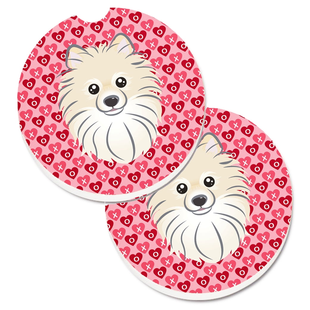 Pomeranian Hearts Cup Holder Car Coasters - Set of 2