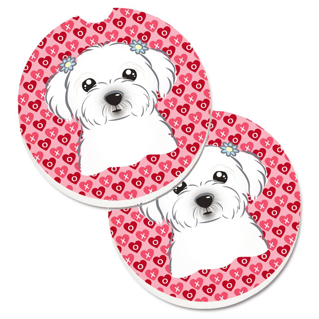 Picture of Carolines Treasures BB5278CARC Maltese Hearts Cup Holder Car Coasters - Set of 2