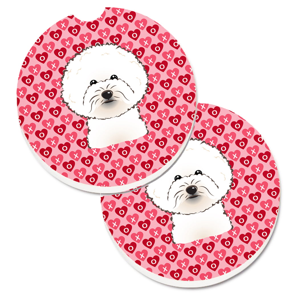 BB5287CARC Bichon Frise Hearts Cup Holder Car Coasters - Set of 2