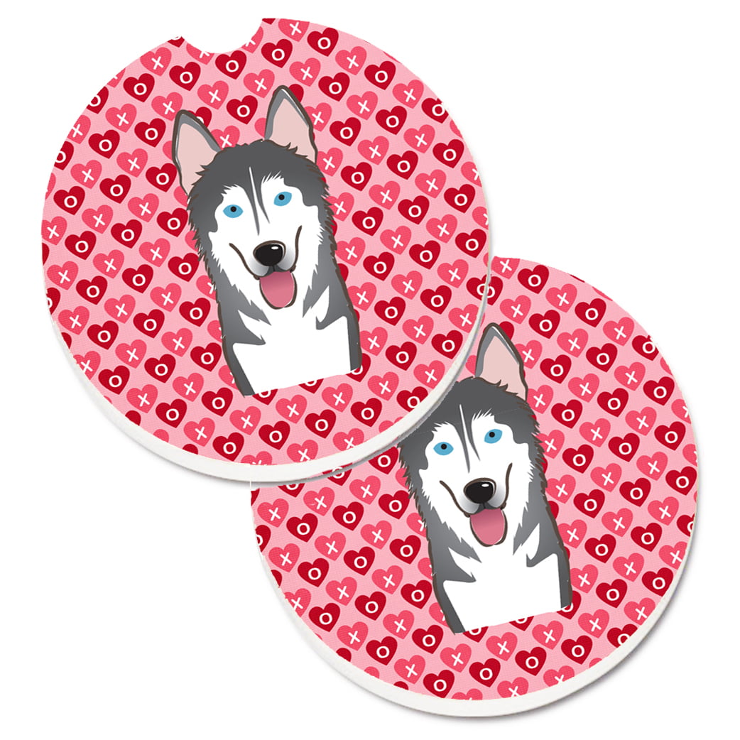 Alaskan Malamute Hearts Cup Holder Car Coasters - Set of 2
