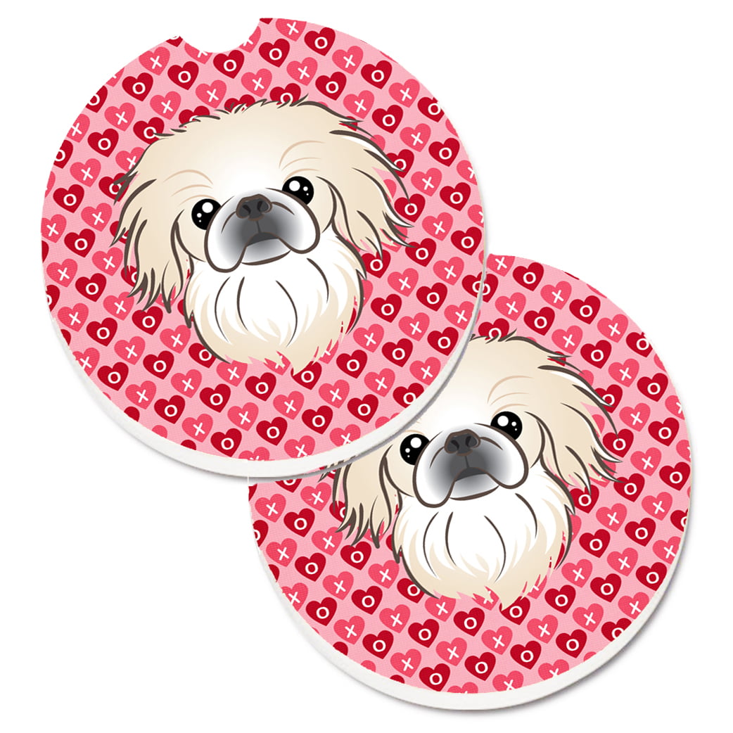 Pekingese Hearts Cup Holder Car Coasters - Set of 2