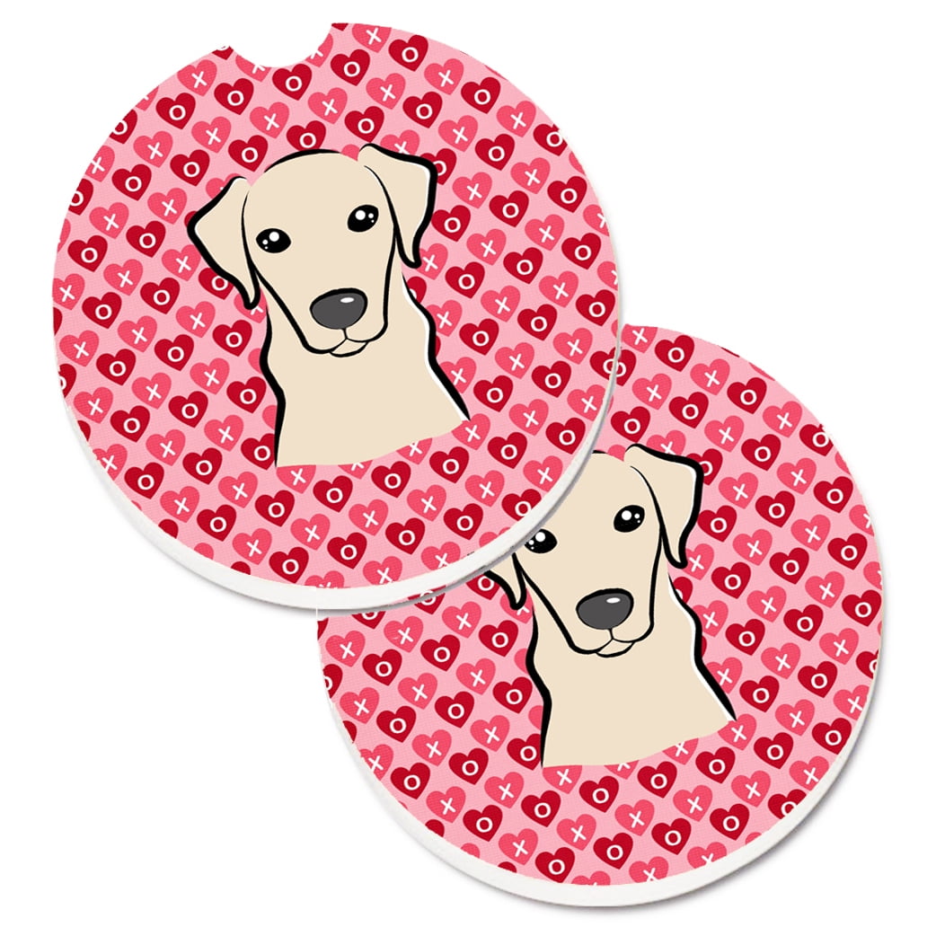 Yellow Labrador Hearts Cup Holder Car Coasters - Set of 2