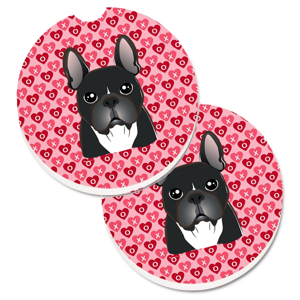 BB5297CARC French Bulldog Hearts Cup Holder Car Coasters - Set of 2