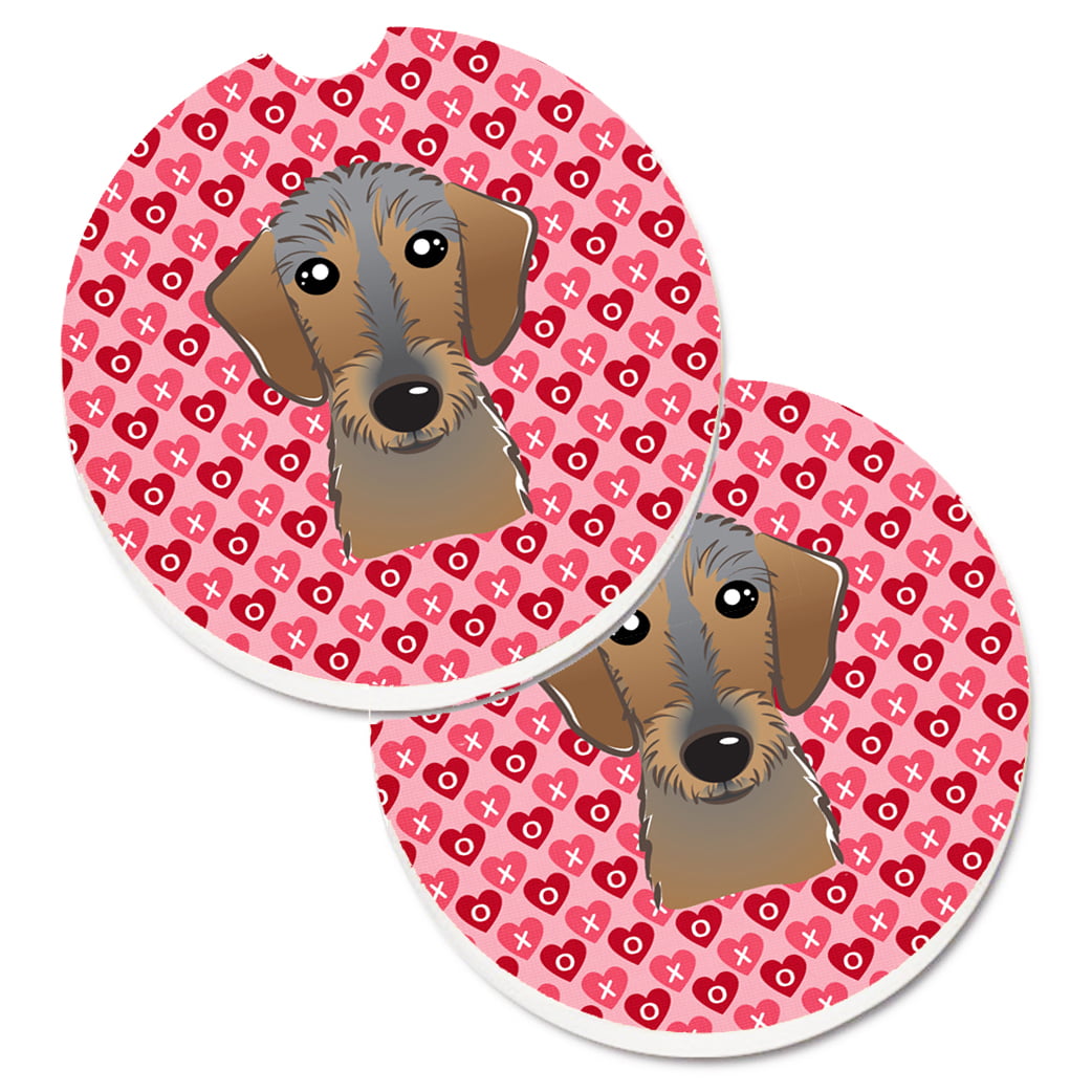 BB5303CARC Wirehaired Dachshund Hearts Cup Holder Car Coasters - Set of 2