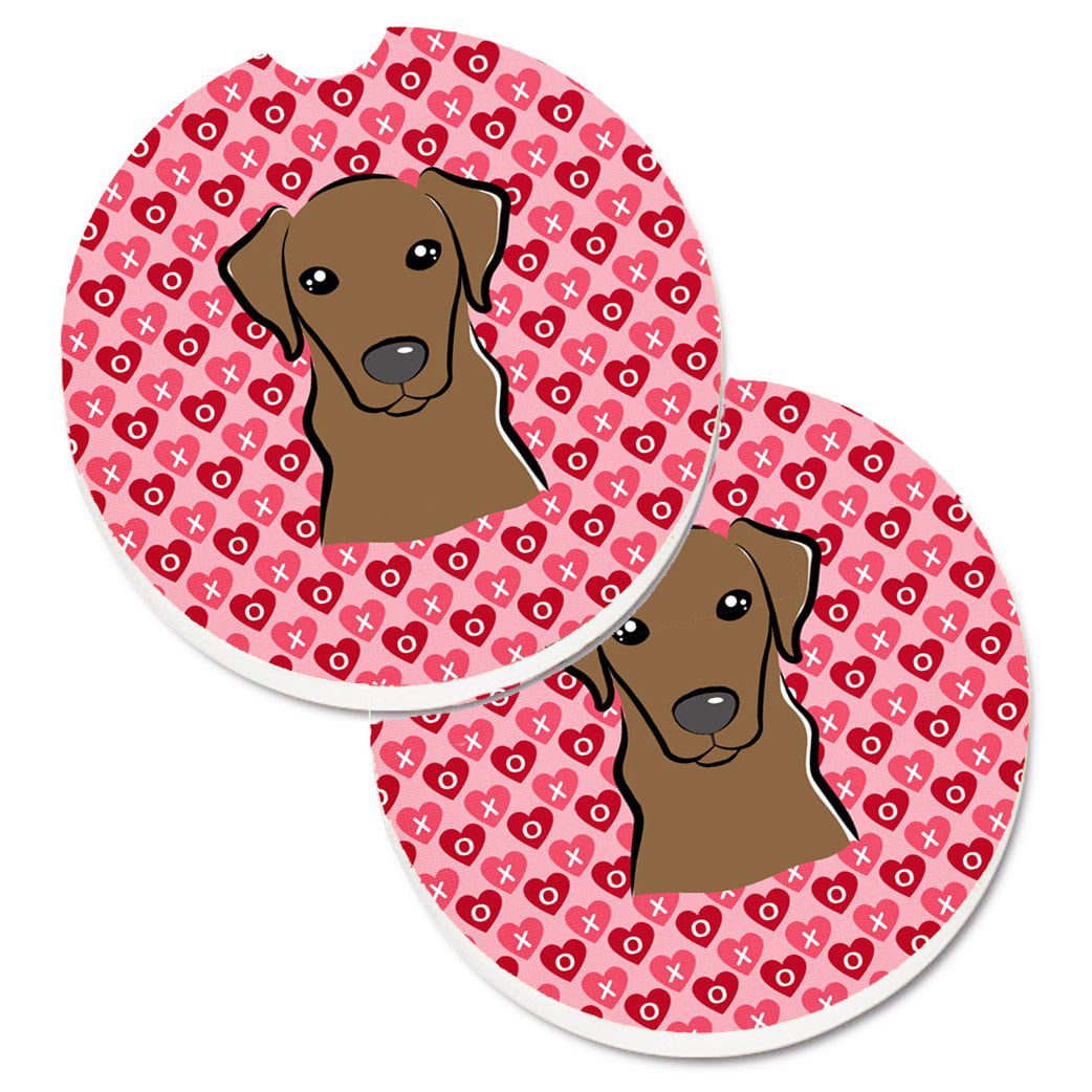 Chocolate Labrador Hearts Cup Holder Car Coasters - Set of 2
