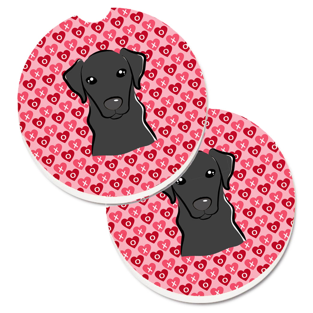 BB5305CARC Black Labrador Hearts Cup Holder Car Coasters - Set of 2