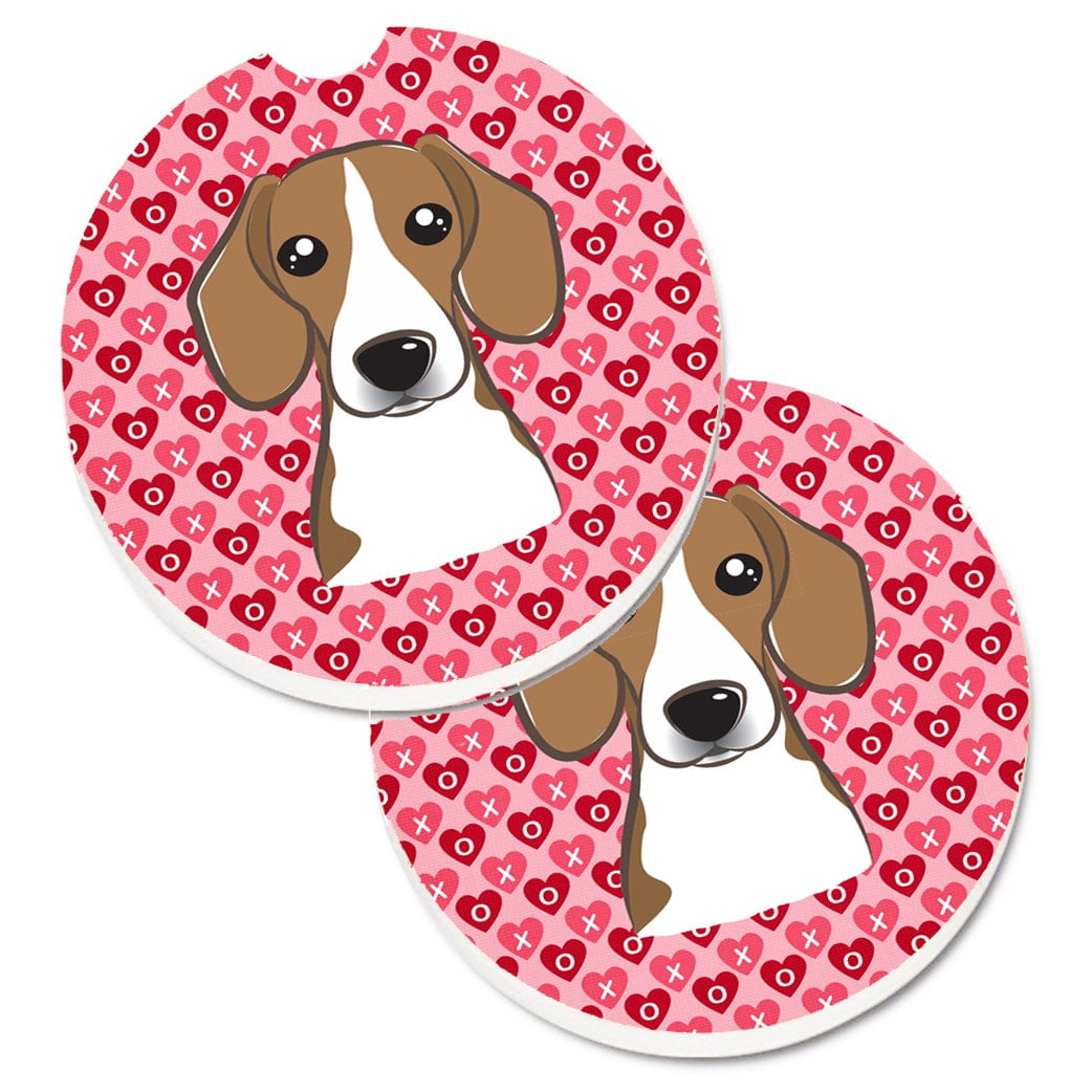 BB5309CARC Beagle Hearts Cup Holder Car Coasters - Set of 2