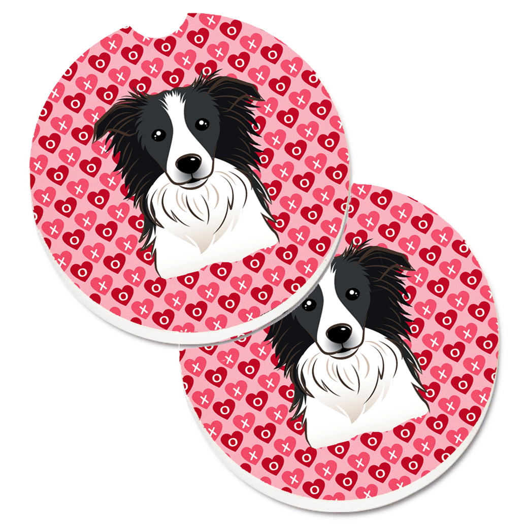 Border Collie Hearts Cup Holder Car Coasters - Set of 2