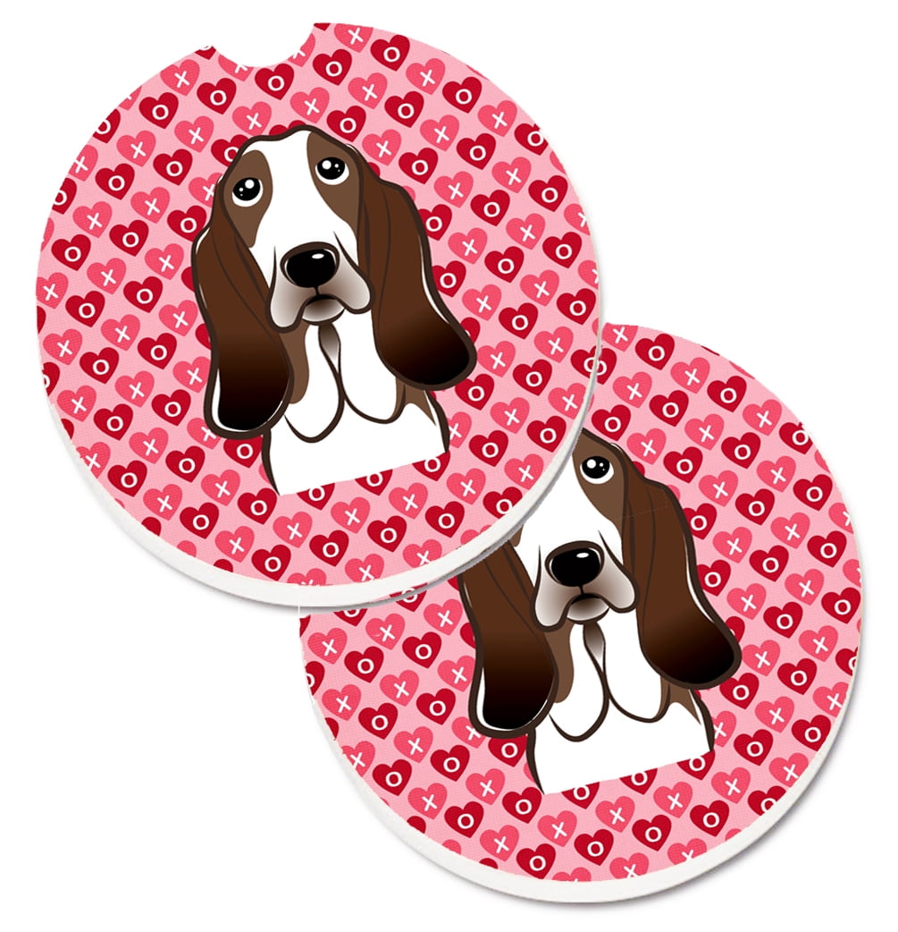 Basset Hound Hearts Cup Holder Car Coasters - Set of 2