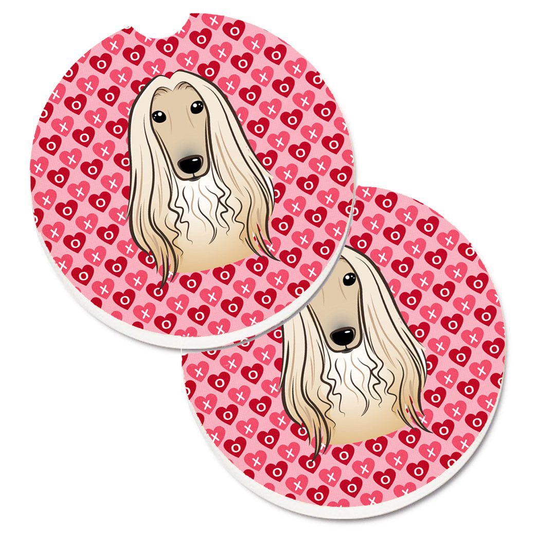 Afghan Hound Hearts Cup Holder Car Coasters - Set of 2