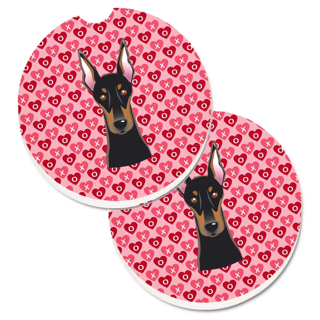 Doberman Pinscher Hearts Cup Holder Car Coasters - Set of 2