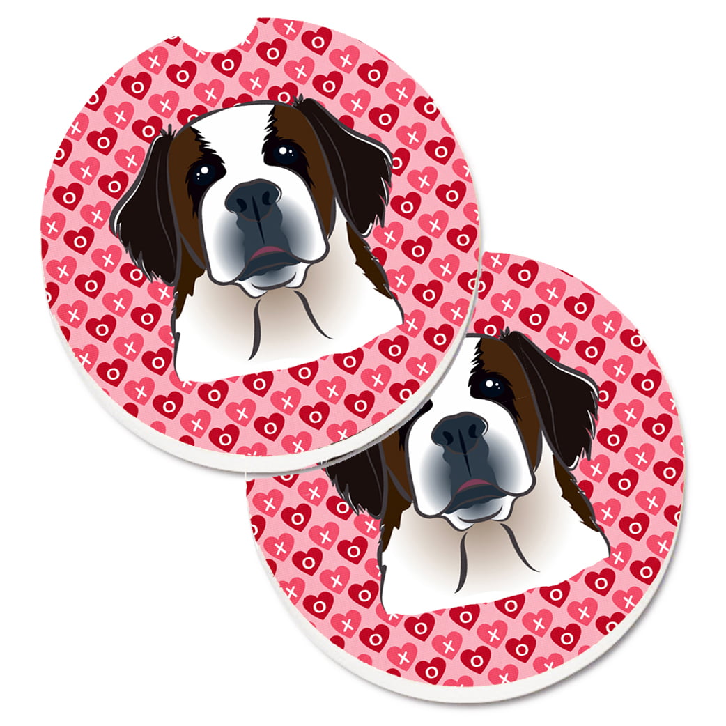 Saint Bernard Hearts Cup Holder Car Coasters - Set of 2