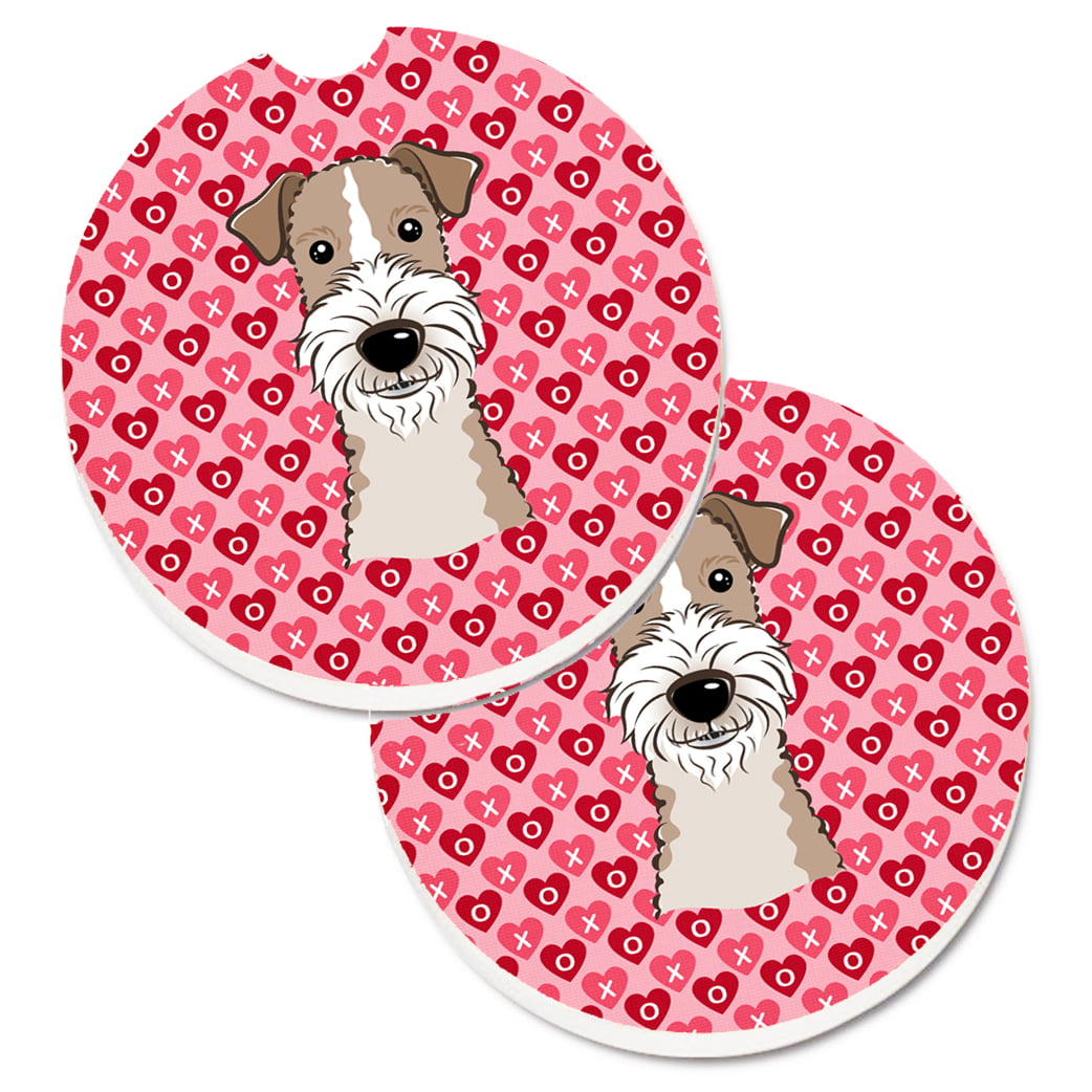 Wire Haired Fox Terrier Hearts Cup Holder Car Coasters - Set of 2