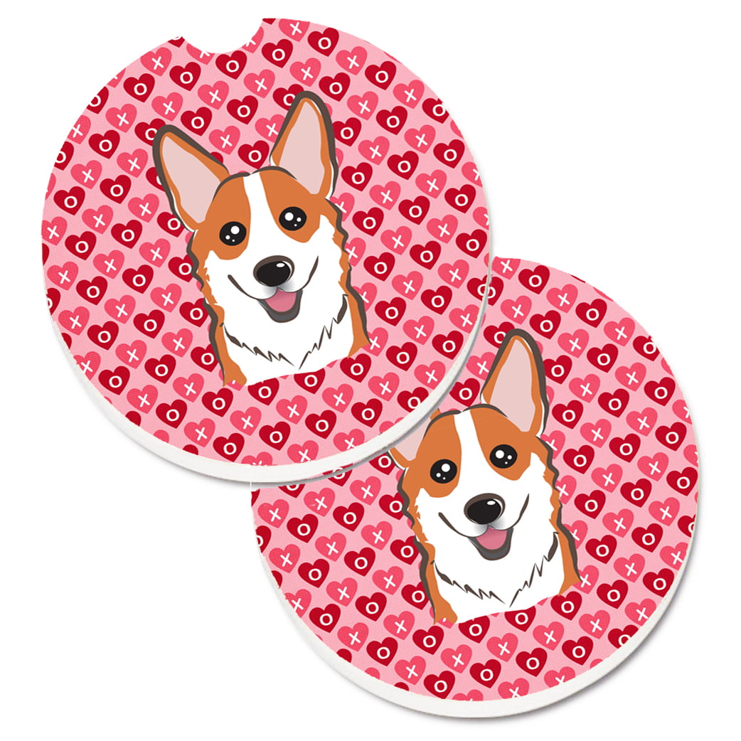 Red Corgi Hearts Cup Holder Car Coasters - Set of 2