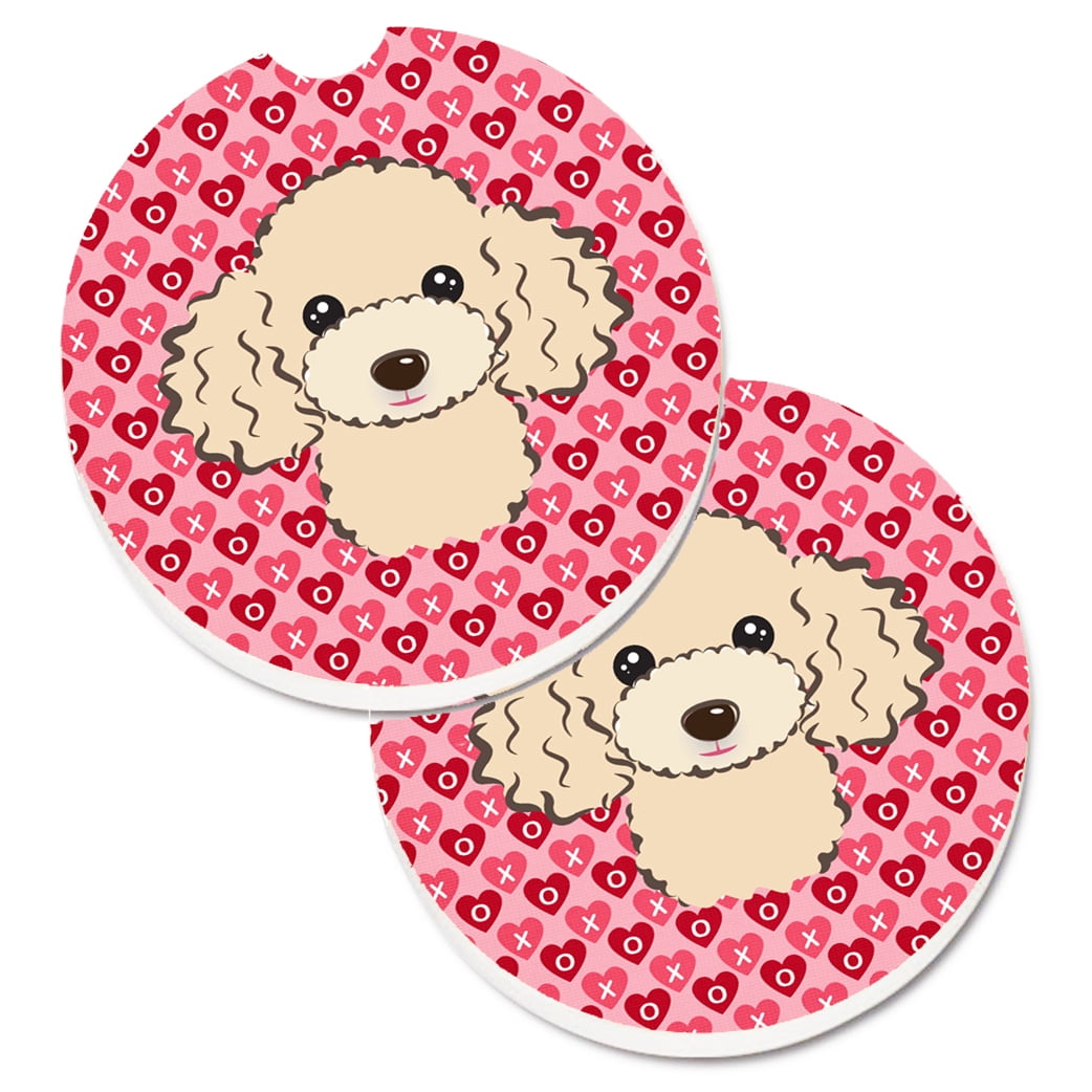 Buff Poodle Hearts Cup Holder Car Coasters - Set of 2