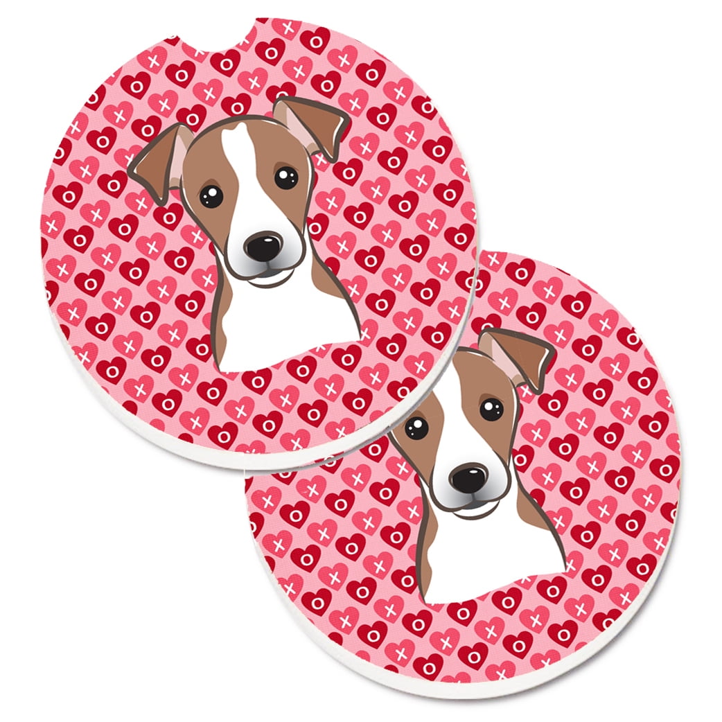 Jack Russell Terrier Hearts Cup Holder Car Coasters - Set of 2