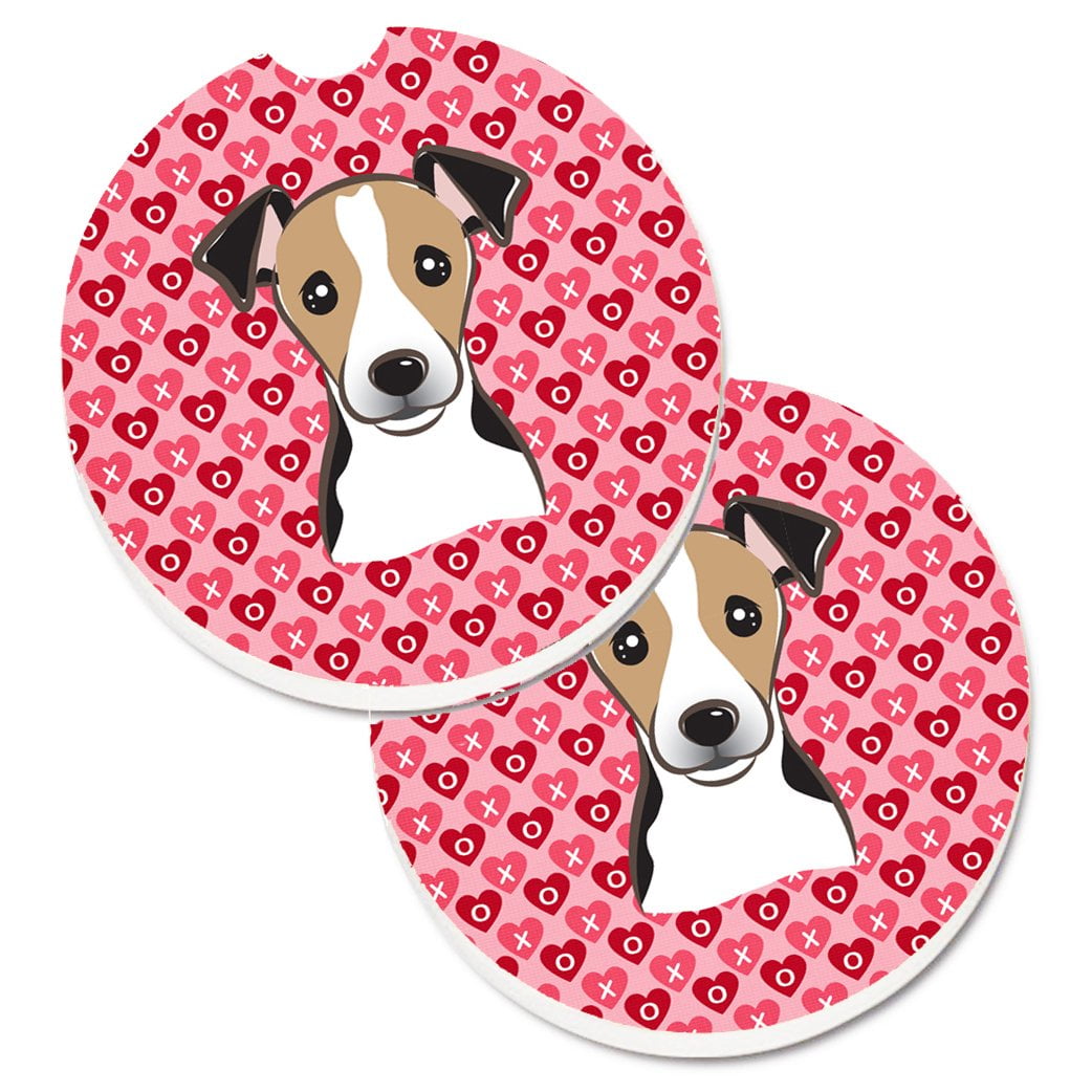 Jack Russell Terrier Hearts Cup Holder Car Coasters - Set of 2