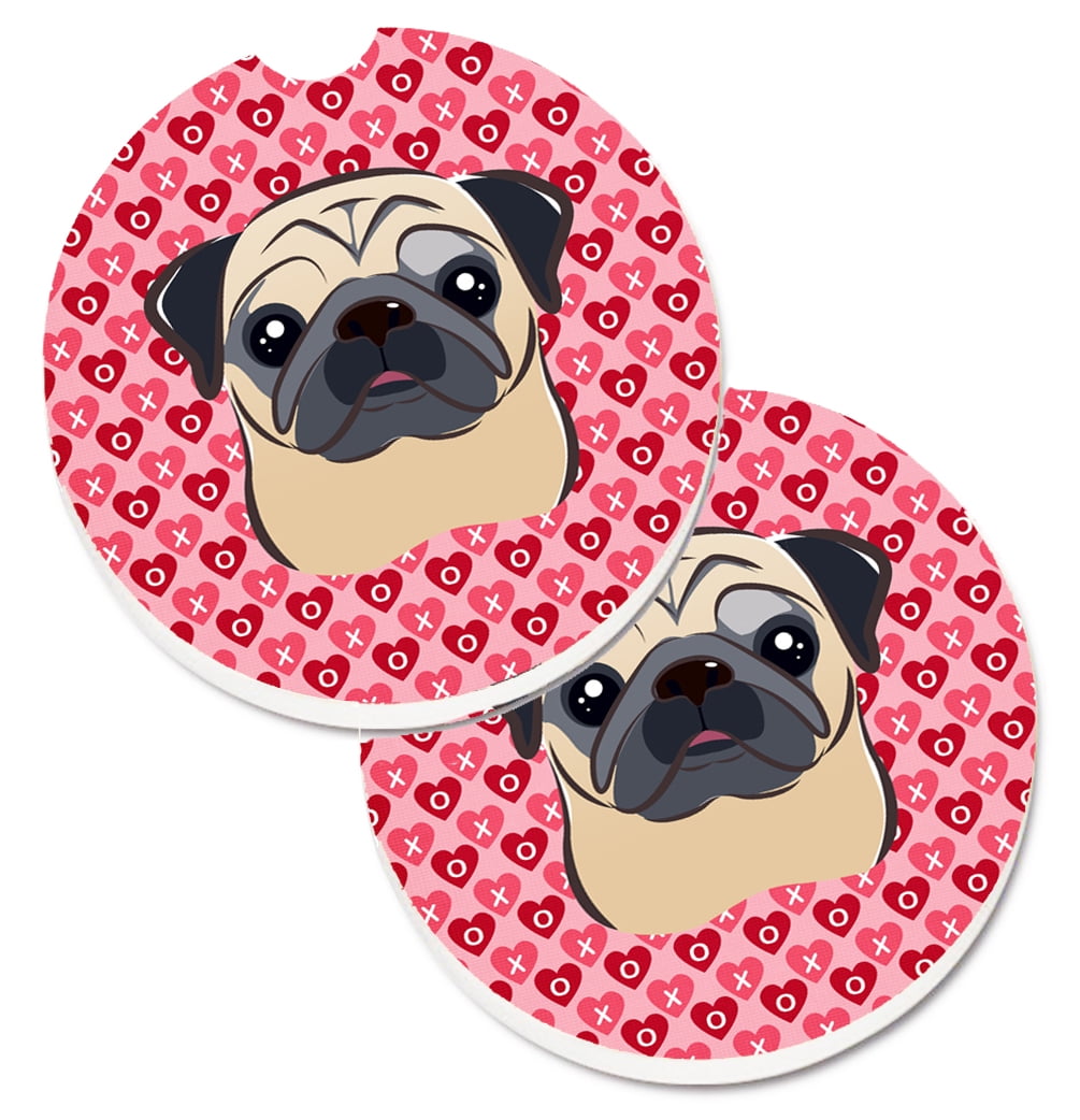 BB5332CARC Fawn Pug Hearts Cup Holder Car Coasters - Set of 2